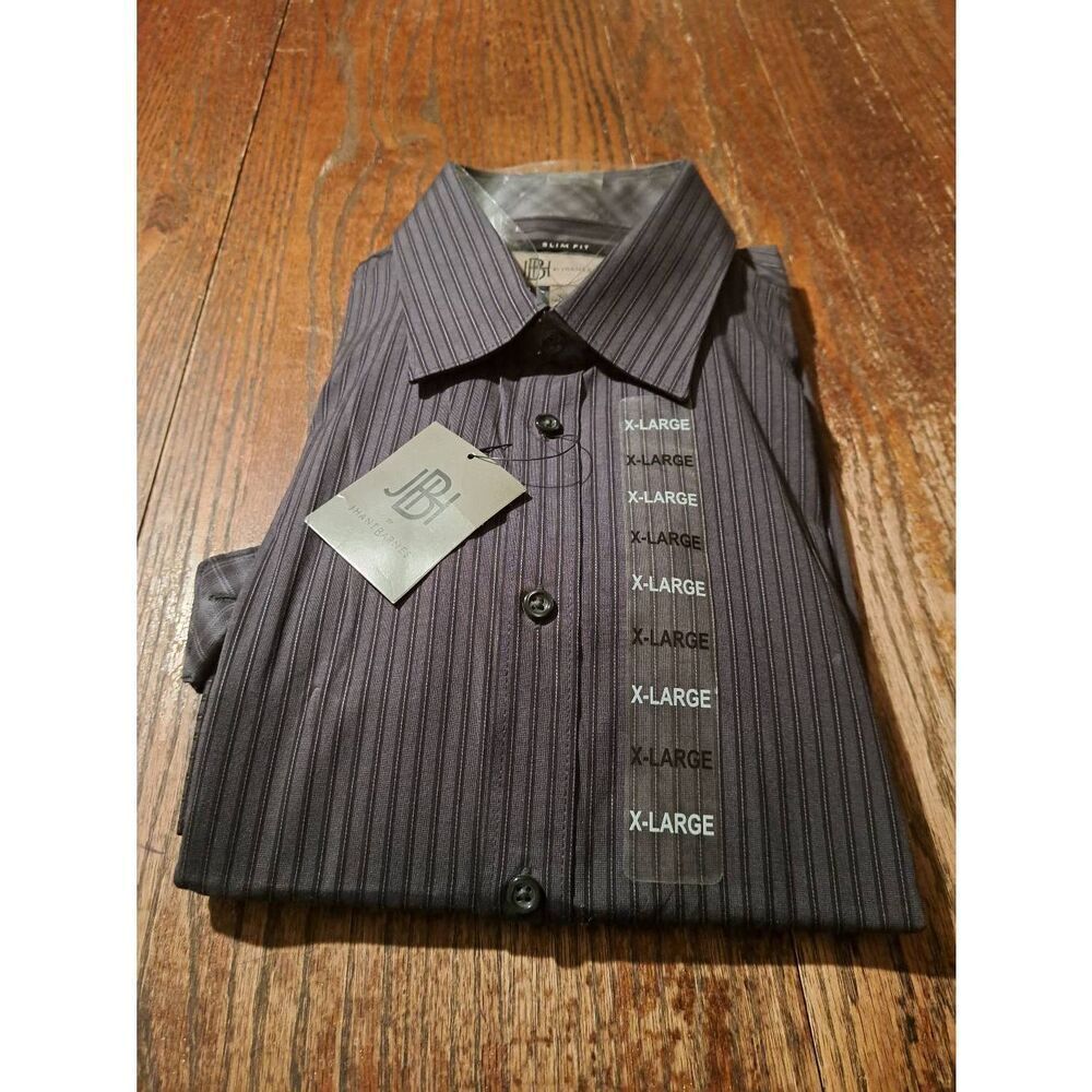 New JBH by Jhane Barnes Mens XL Slim Fit Black Gray Long Sleeve Dress Shirt NWT